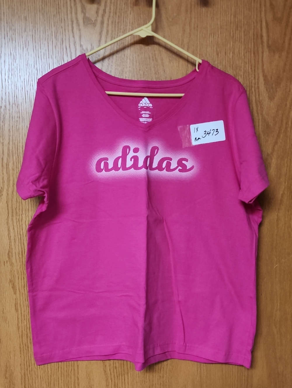 adidas Pink V-Neck Logo Tee womens 1X number 3473